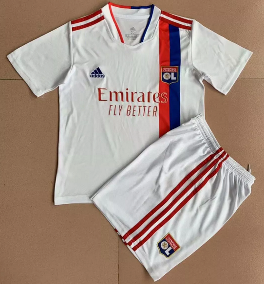 2021/22 Olympique Lyonnais Kids Home Soccer Kits Shirt with Shorts